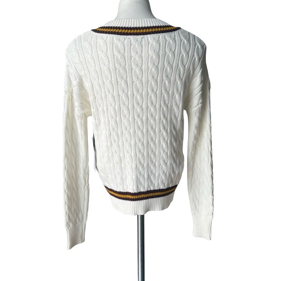 NWT, 1. State White Cable Knit V Neck Preppy Tennis Academia Sweater, Sz XS - Picture 2 of 13